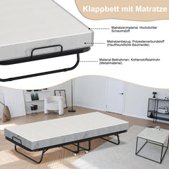 SWANEW Klappbett 90x200cm, Gästebett Klappbar mit ca.13CM Dicke Hochdichter Schaumstoff Matratze, Einzelbett mit Rollen