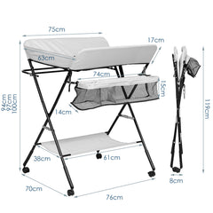 SWANEW Baby Wickeltisch Klappbar, Wickelkombination, mit 4 Rollen