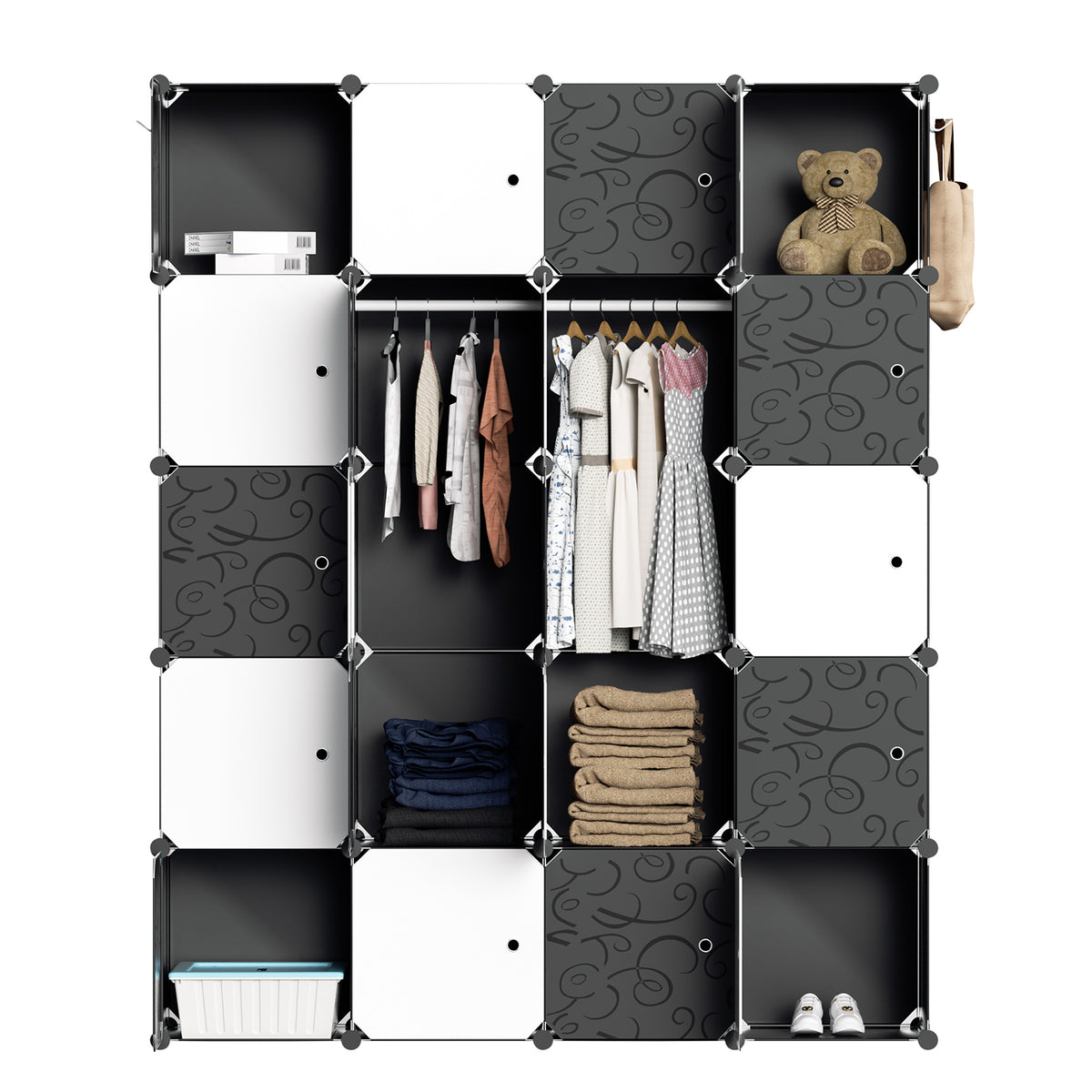 SWANEW DIY Kleiderschrank, 12/16/20 Würfel, Regalsystem, Offen Kunststoff Garderobe, Steckregal