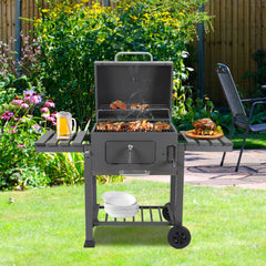 SWANEW Holzkohlegrill BBQ XXL Smoker mit Deckel, höhenverstellbarer Kohleschale, Grillwagen, mit Thermometer, verstellbaren Lüftungsöffnungen