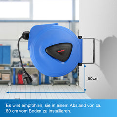 SWANEW Automatik Kabelaufroller 20M+1.5M Kabelaufroller, Kabeltrommel mit Stopfunktion,Verlängerungskabe, mit 180° drehbar Wandhalterung, für Wandmontage