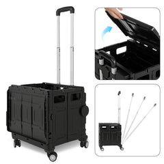 SWANEW Einkaufstrolley Klappbar, Transport Trolley, mit neigbarer Teleskopgriff & Deckel 45L/50L