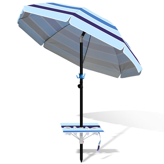 SWANEW Strandschirm Schirm Balkon Strand Terassenschirm 213cm Camping Sonnenschirm mit Tisch&Haken&Tragetasche