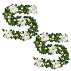 SWANEW 2.7M Weihnachtsgirlande, Künstlich Tannengirlande mit Beleuchtung inkl.Deko, Batteriebetrieben mit 50 LEDs Warmweiß, Weihnachtskranz Weihnachtsdeko Girlande