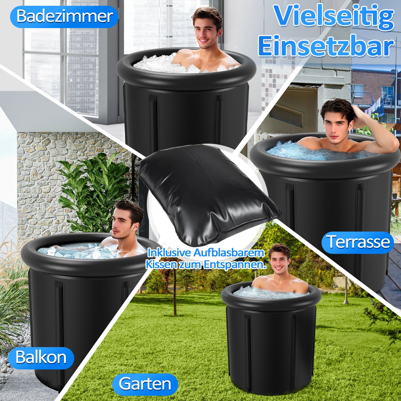 SWANEW Eisbad Eisbaden Tonne 80 cm, Faltbare Badewanne 390L,  Kältetherapie Set mit 5 Isolierschichten, Aufblasbare Eistonne-Set für Zuhause