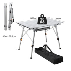SWANEW Campingtisch Klapptisch Höhenverstellbar, Campingtisch Klappbar, Camping Tisch mit Aufrollbarer Tischplatte und Tragetasche, Aluminiumrahmen