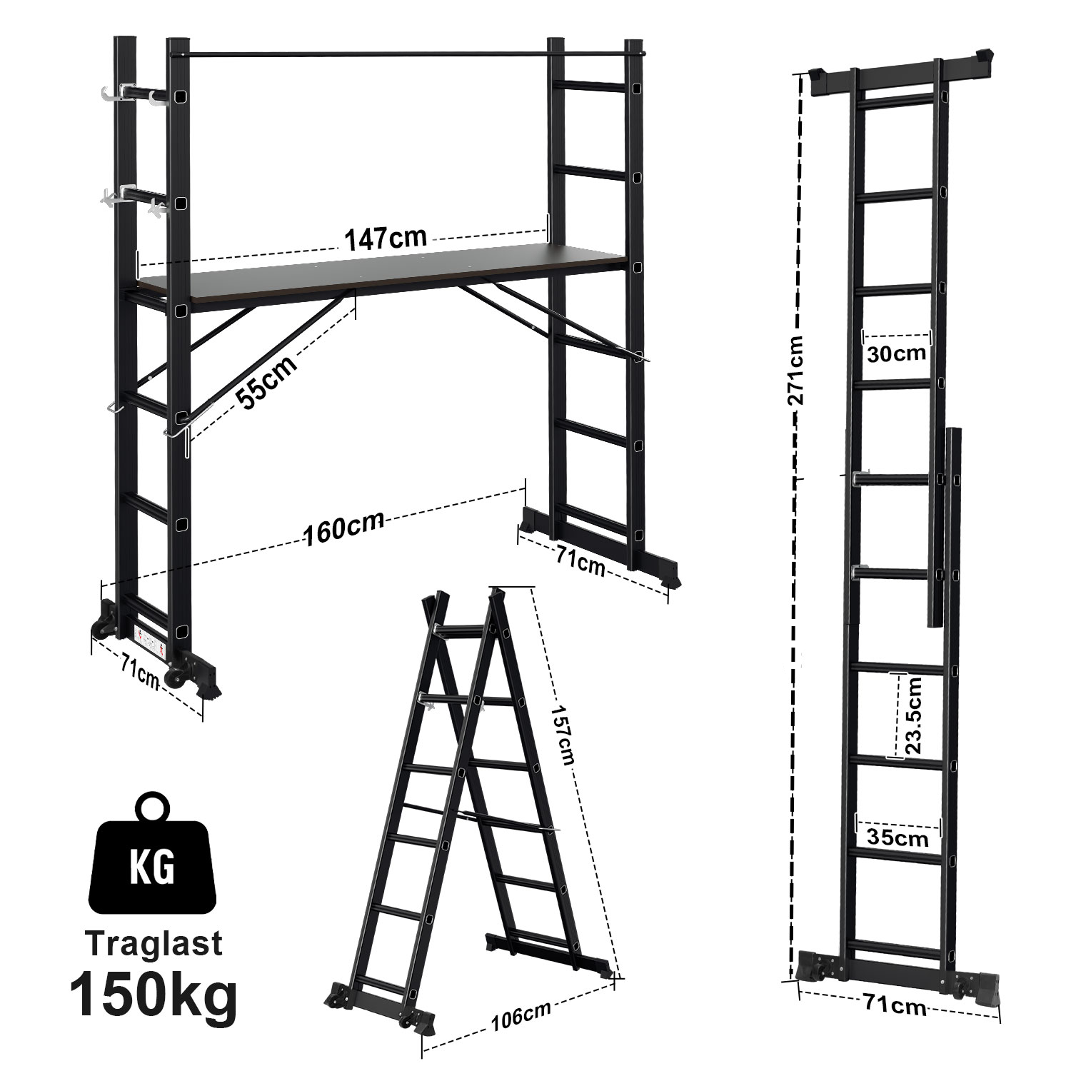 Mehrzweckleiter 4-in-1 Aluminium Leiter 6+6 Stufen