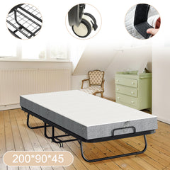 SWANEW Klappbett 90x200cm, Gästebett Klappbar mit ca.13CM Dicke Hochdichter Schaumstoff Matratze, Einzelbett mit Rollen