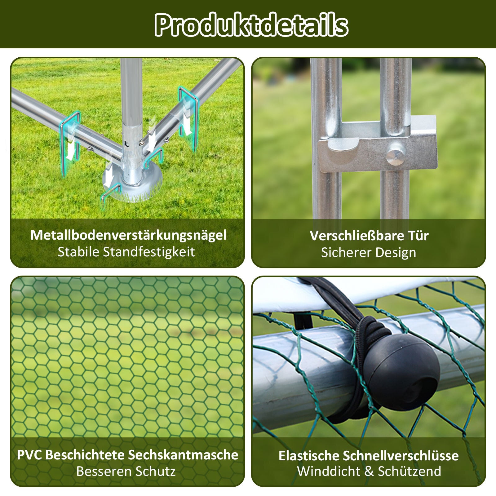 Hühnerstall Freilaufgehege 3x2x2m Stahlrahmen