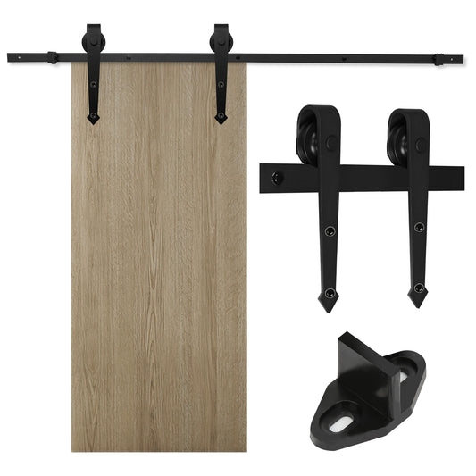 SWANEW Schiebetürbeschlag Komplettset 183/200/363 cm, Schiebetürsystem für Holz- und Falttüren, Laufschiene aus Kohlenstoffstahl, bis 150/200 kg, für Türstärke 35–45 mm