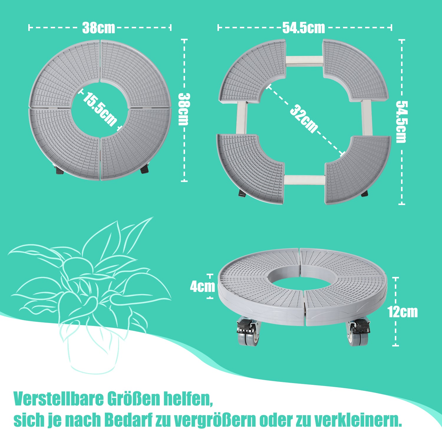 Pflanzenroller rund, verstellbar 38–54 cm