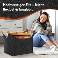 SWANEW Filzkorb, Brennholzkorb, Brennholztasche, Kaminholzkorb