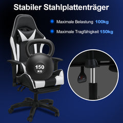 SWANEW Bürostuhl Gaming Stuhl, Ergonomischer Computerstuhl, Gaming Chair mit Fußstütze, Lendenkissen und Kopfkissen, 150 kg Belastbarkeit