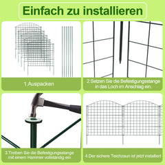 SWANEW Teichzaun Gartenzaun Metall Steckzaun Set – Gitterzaun Zaunelemente für Garten, Teichschutz & Freigehege, wetterfester & flexibler Gartenzaun