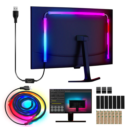 SWANEW Neon LED Strip RGBIC LED Streifen 133cm für 32 Zoll PC-Monitor, Neon Lichtband, PC Hintergrundbeleuchtung, USB Led Beleuchtung mit App-Steuerung [Energieklasse F]