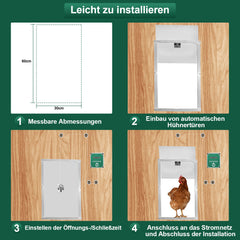 SWANEW Hühnerklappe Automatische Hühnertür Mit Fernsteuerung, für sichere Hühnerhaltung, Multi-Modi-hühnerklappe, 30x60cm
