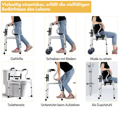 SWANEW Gehhilfe für Senioren, Gehbock Klappbarer, Gehhilfe erwachsene Gehgestell höhenverstellbar mit 2 Lenkrollen, Rutschfest Stabil Gehwagen Bis 180 kg