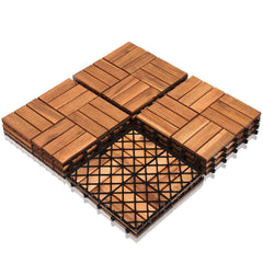 SWANEW Holzfliesen 30x30cm, Terrassenfliesen Akazienholz, Klicksystem Balkonfliesen, Gartenfliesen 6/12 Latten Zuschneidbar