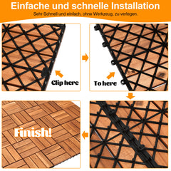 SWANEW Holzfliesen 30x30cm, Terrassenfliesen Akazienholz, Klicksystem Balkonfliesen, Gartenfliesen 6/12 Latten Zuschneidbar