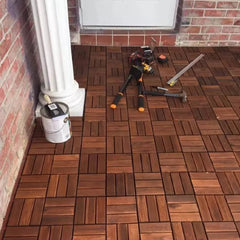 SWANEW Holzfliesen 30x30cm, Terrassenfliesen Akazienholz, Klicksystem Balkonfliesen, Gartenfliesen 6/12 Latten Zuschneidbar